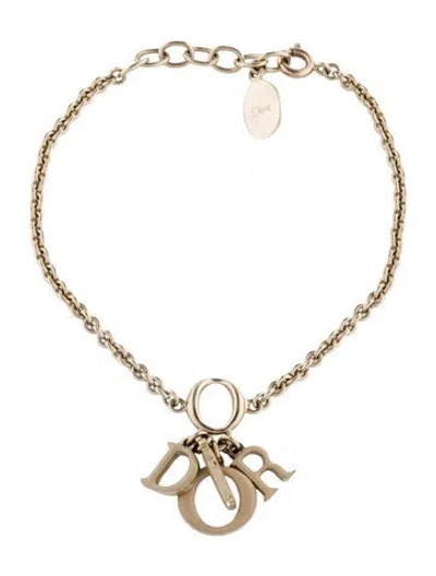 Pre-owned Dior Enamel Charm Logo Link Bracelet, 7.25" In Gray