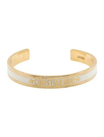 Pre-owned Dior Enamel Code Cuff Bracelet, 6" In White