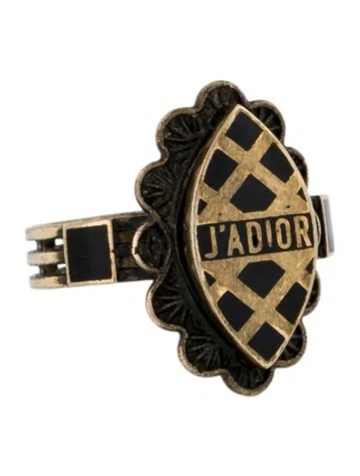 Pre-owned Dior Enamel Logo Cocktail Ring In Black