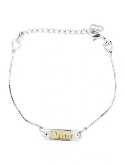 Pre-owned Dior Enamel Logo Id Bracelet, 9" In Yellow