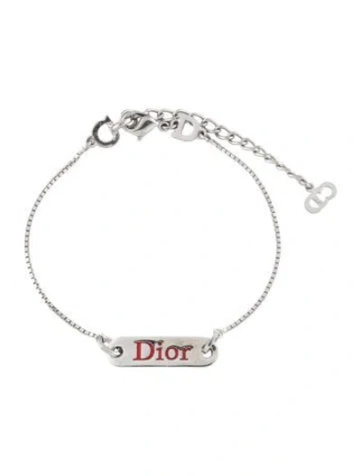 Pre-owned Dior Enamel Logo Id Link Station Bracelet, 9.5", 9.5" In Multicolor