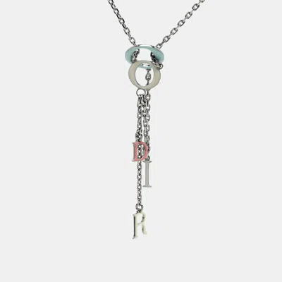 Pre-owned Dior Enamel Logo Silver Tone Tassel Necklace