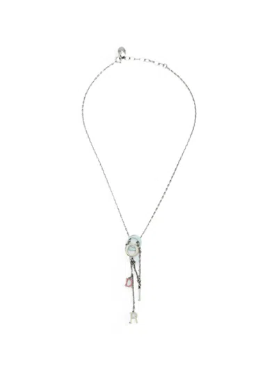 Pre-owned Dior Enamel Logo Tassel Necklace In Silver
