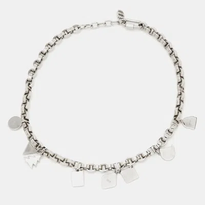 Pre-owned Dior Enamel Silver Tone Multi Charm Necklace