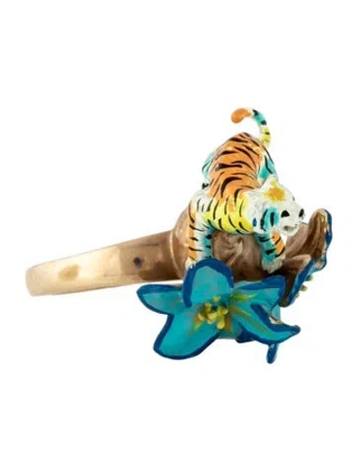 Pre-owned Dior Enamel Toile De Jouy Voyage Cocktail Ring In Black/blue/orange