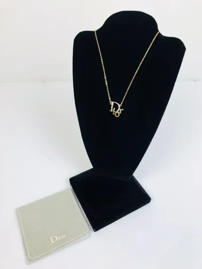 Pre-owned Dior Encrusted Logo Necklace In Gold