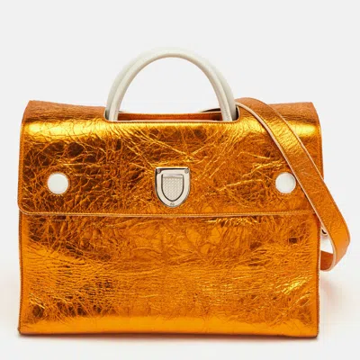 Pre-owned Dior Ever Large Metallic Orange Foil Leather Tote