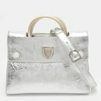 Pre-owned Dior Ever Medium Silver Crinkled Leather Tote