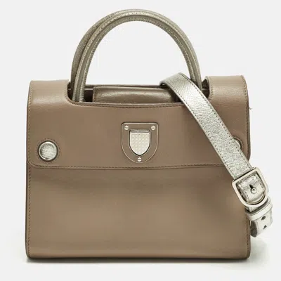 Pre-owned Dior Ever Mini Beige/silver Leather Tote In Sand