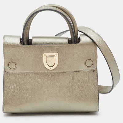 Pre-owned Dior Ever Mini Metallic Leather Tote In Silver