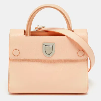 Pre-owned Dior Ever Mini Peach Leather Top Handle Bag In Orange