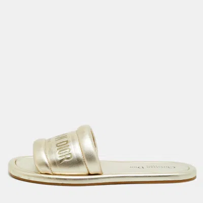 Pre-owned Dior Every-d Size 37 Gold Leather Flat Slides