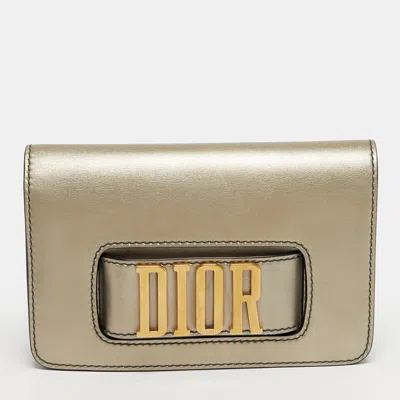 Pre-owned Dior Evolution Metallic Leather Flap Clutch In Silver