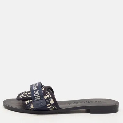Pre-owned Dior Evolution Size 42 Black/navy Blue Fabric Flat Slides