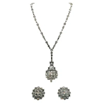 Pre-owned Dior Exquisite Vintage Christian  Art Deco Cocktail Necklace & Earrings 1970s In Multi