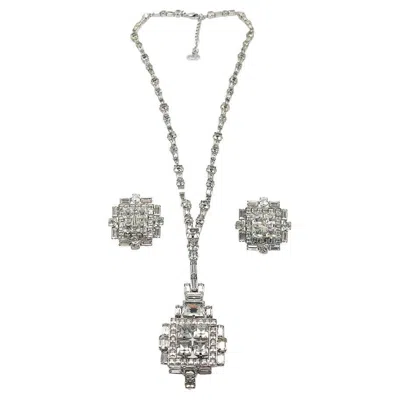 Pre-owned Dior Exquisite Vintage Christian  Art Deco Cocktail Necklace & Earrings 1970s In Multi
