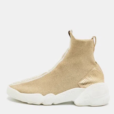Pre-owned Dior F Two Size 37.5 Gold Leather And Lurex Fabric Slip On Sock Sneakers