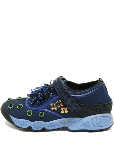 Pre-owned Dior Fabric Embellishment Sneakers In Blue