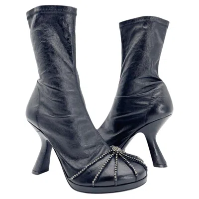 Pre-owned Dior Fall 2023 Runway Black Leather Origine Crystal Heeled Ankle Boots Eu 38.5