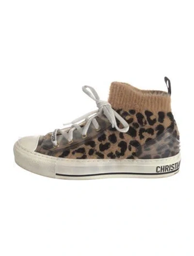Pre-owned Dior Faux Fur Animal Print Sneakers In Brown