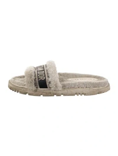 Pre-owned Dior Faux Fur Graphic Print Slides In Neutrals