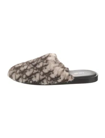 Pre-owned Dior Faux Fur Printed Mules In Neutrals