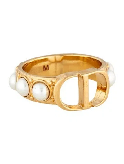 Pre-owned Dior Faux Pearl '30 Montaigne' Band Ring In Multicolor