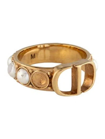 Pre-owned Dior Faux Pearl 30 Montaigne Band Ring In White