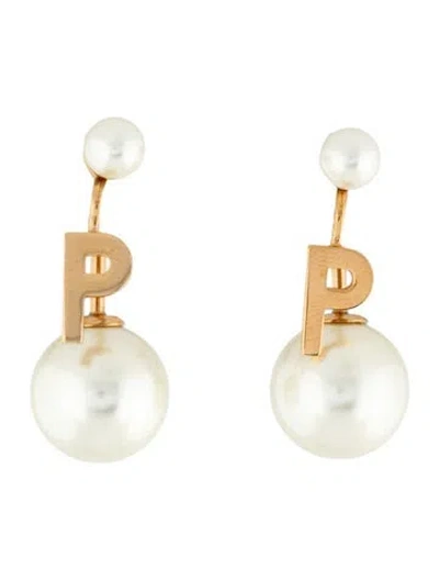 Pre-owned Dior Faux Pearl Abc 'p' Drop Earrings In White