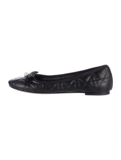 Pre-owned Dior Faux Pearl Accents Leather Ballet Flats In Black