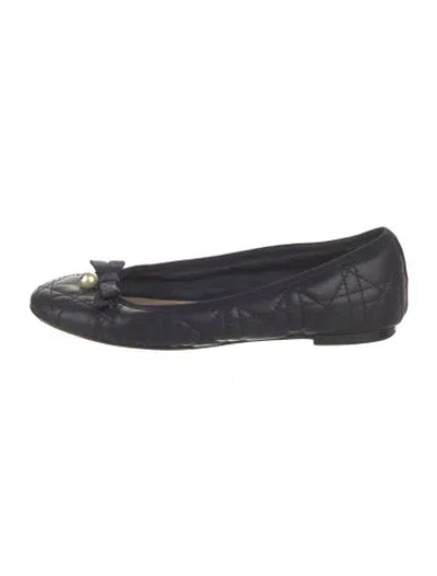 Pre-owned Dior Faux Pearl Accents Leather Ballet Flats In Blue
