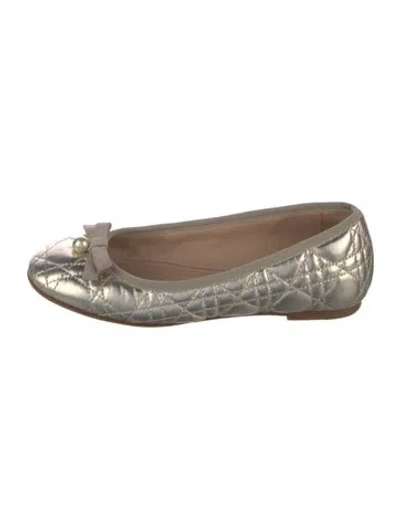 Pre-owned Dior Faux Pearl Accents Leather Ballet Flats In Multi