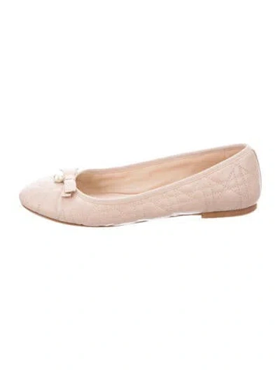 Pre-owned Dior Faux Pearl Accents Leather Ballet Flats In Neutrals