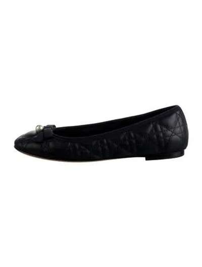 Pre-owned Dior Faux Pearl Accents Leather Ballet Flats W/ Tags In Black