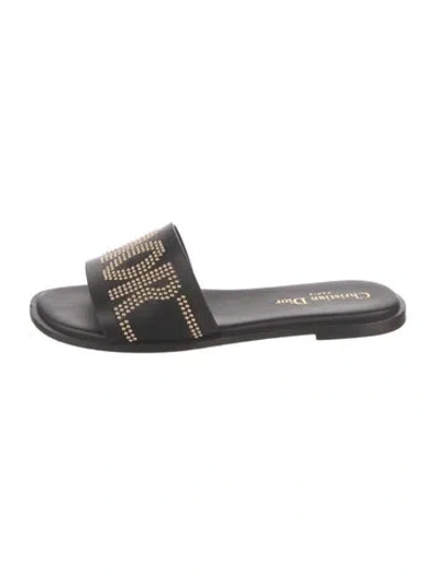 Pre-owned Dior Faux Pearl Accents Leather Slides In Black