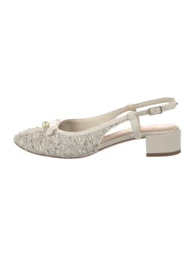 Pre-owned Dior Faux Pearl Accents Leather Slingback Flats In Multicolor