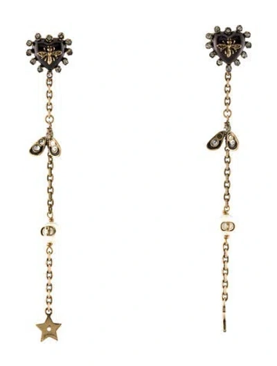 Pre-owned Dior Faux Pearl & Crystal Bee Drop Earrings In Multi