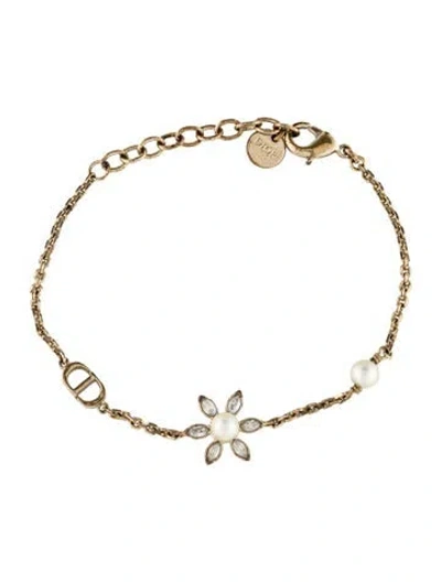 Pre-owned Dior Faux Pearl & Crystal Bloom Bracelet, 7.25" In Multi