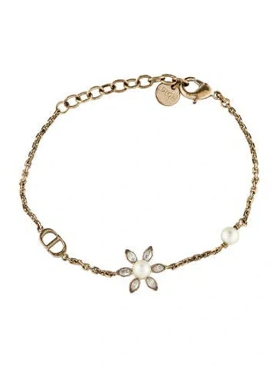 Pre-owned Dior Faux Pearl & Crystal Bloom Bracelet, 7.25" In Multi