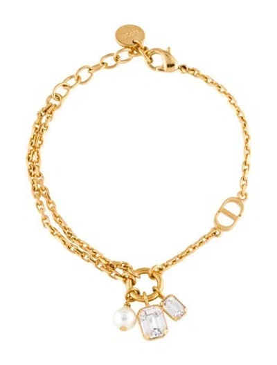 Pre-owned Dior Faux Pearl & Crystal Charm Bracelet, 7.25" In Multi