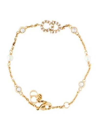 Pre-owned Dior Faux Pearl & Crystal Clair D Lune Station Bracelet, 6.75" In White