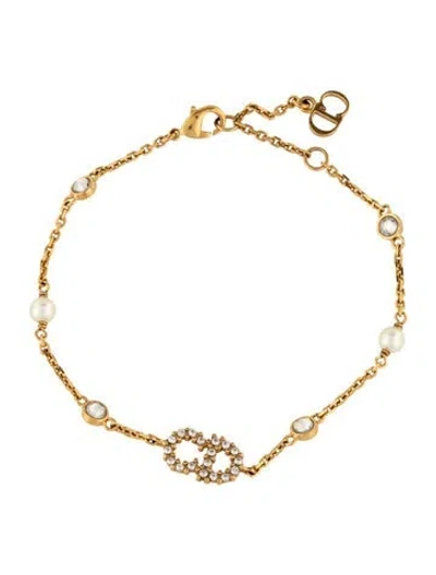 Pre-owned Dior Faux Pearl & Crystal Clair D Lune Station Bracelet, 7" In Multicolor