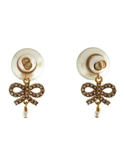 Pre-owned Dior Faux Pearl & Crystal  Tribales Earrings In White