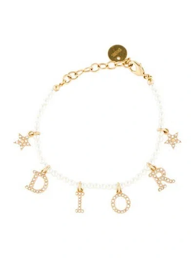 Pre-owned Dior Faux Pearl & Crystal Dio(r)evolution Bracelet, 7.5" In White