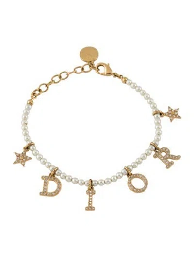 Pre-owned Dior Faux Pearl & Crystal Dio(r)evolution Station Bracelet, 8" In Multi