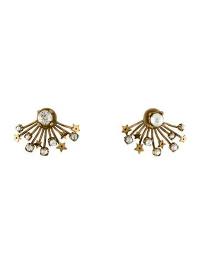 Pre-owned Dior Faux Pearl & Crystal Drop Earrings In White