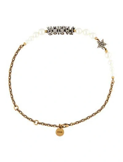 Pre-owned Dior Faux Pearl & Crystal J'a Choker Necklace, 15" In Clear/white