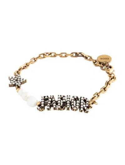 Pre-owned Dior Faux Pearl & Crystal J'a Link Bracelet, 7.75" In Multi
