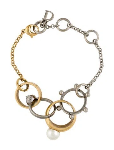 Pre-owned Dior Faux Pearl & Crystal Link Bracelet, 9" In Multicolor