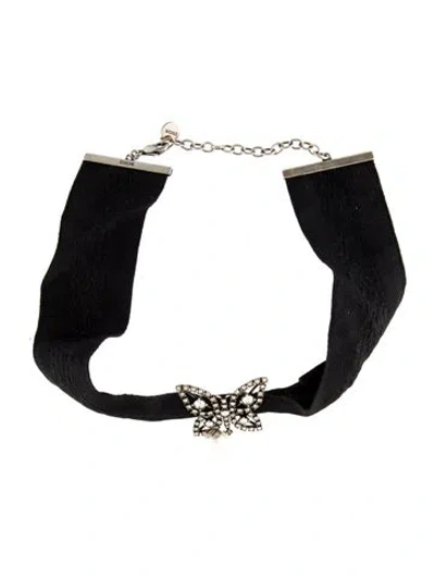 Pre-owned Dior Faux Pearl & Crystal Papillon De Nuit Choker, 14" In Black